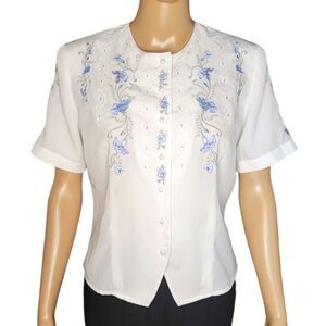 Laura Scott white Floral Embroidered Top Size 8